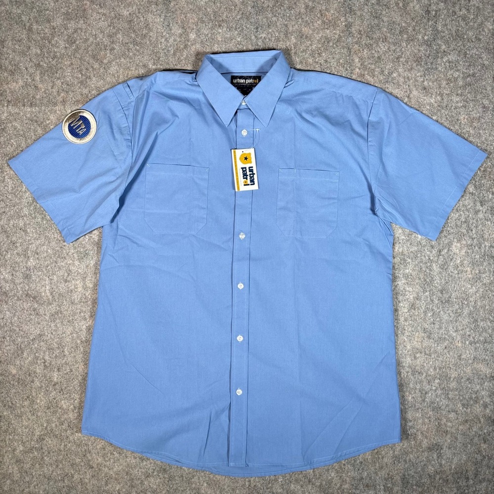VTG Urban Patrol MTA Dress Shirt Mens 17.5 Blue New 8MTA-SH-06US Short Sleeve